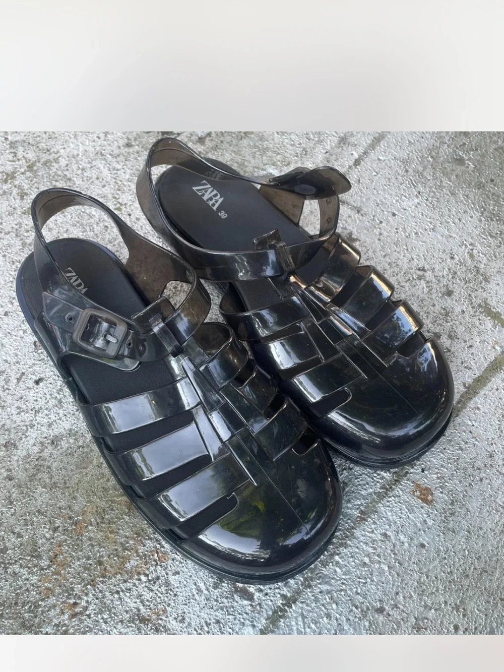 Zara Black Glossy Jelly Fisherman Sandals - Women's - Picture 1 of 2
